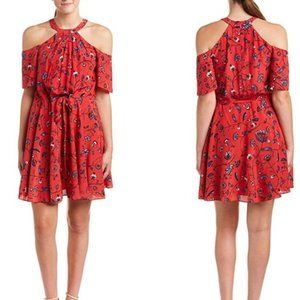 Shoshanna Noriega Red Floral Cold Shoulder Dress (Anthropologie)
